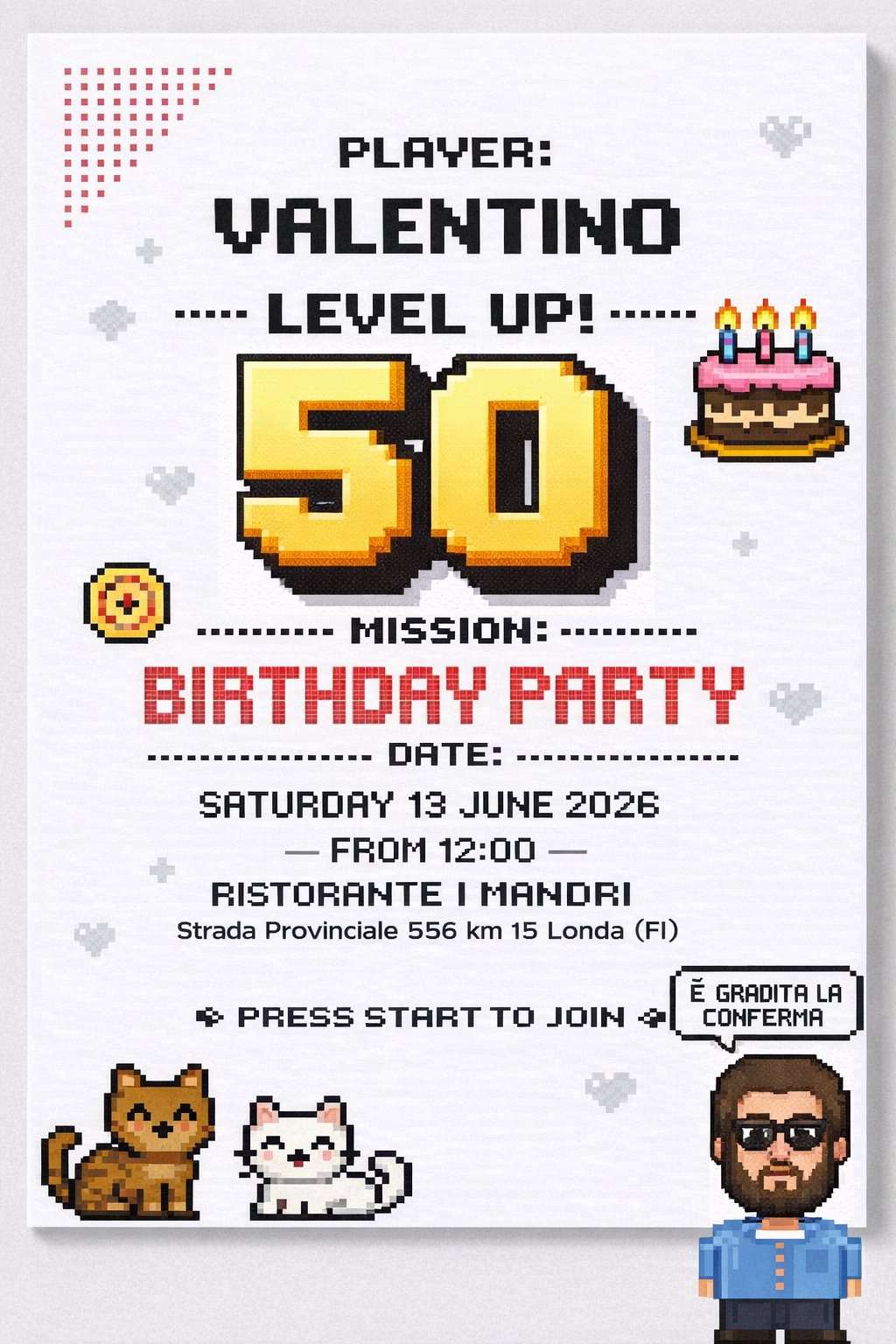 Invito compleanno Valentino 50 - Level Up!